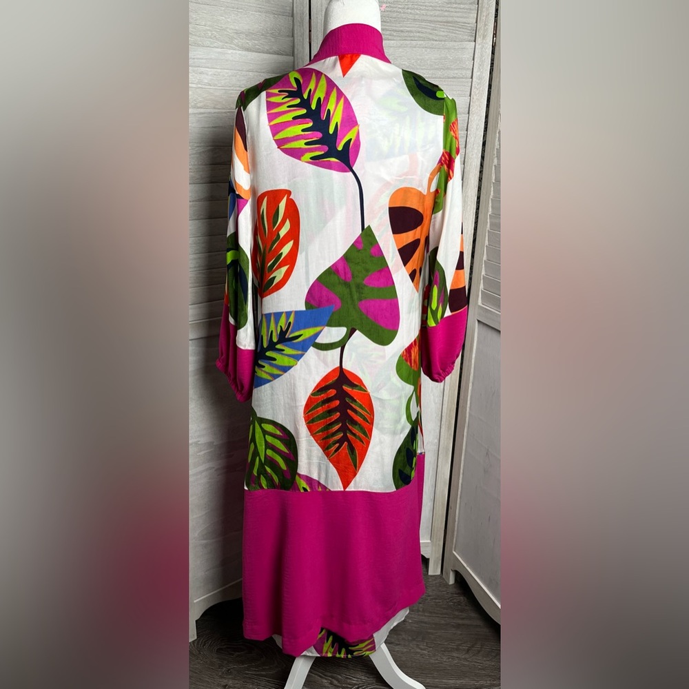 IC Collection Multi-Color Long Duster W/ Leaf Pattern - Picture 3 of 12